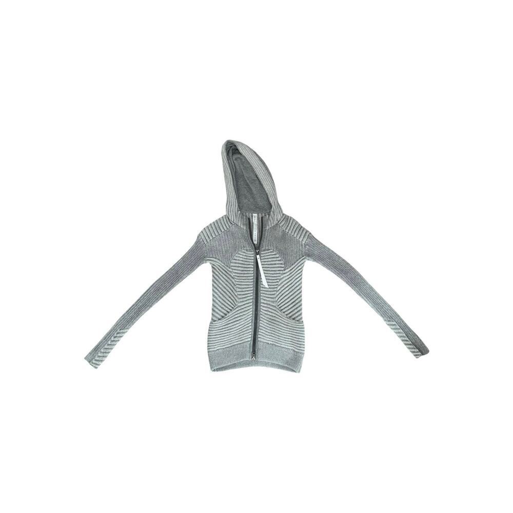 Lululemon Athletica Knit Hooded Zip Sweater Size 2 Gray Cotton Ribbed Cardigan - Picture 6 of 6